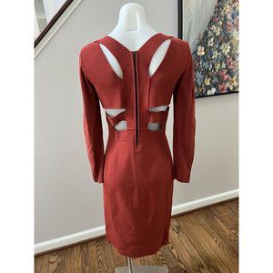 Narciso Rodriguez Cut Out Knit Long Sleeve Bodycon Midi Dress Orange Size 44
